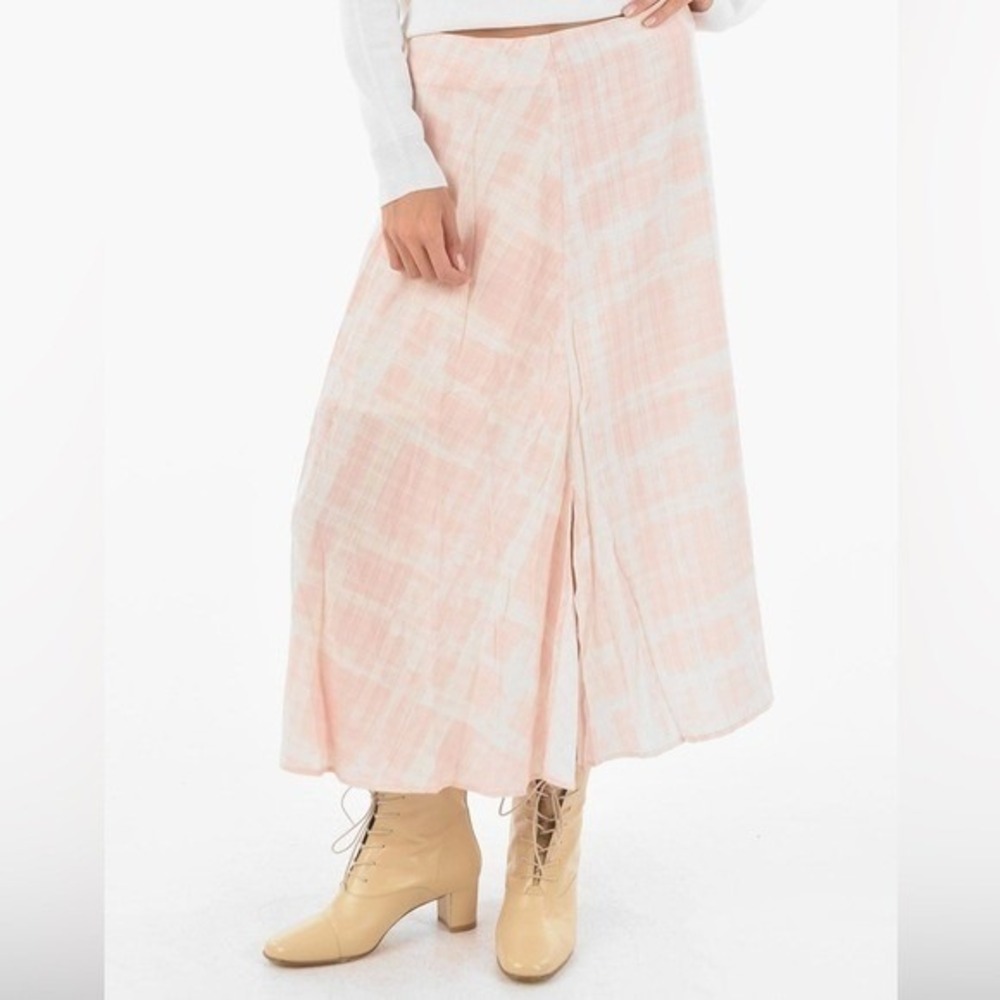 Holzweiler Ivy Pink & White Pleated Midi Skirt Sz Small Flowy, Boho Cottagecore